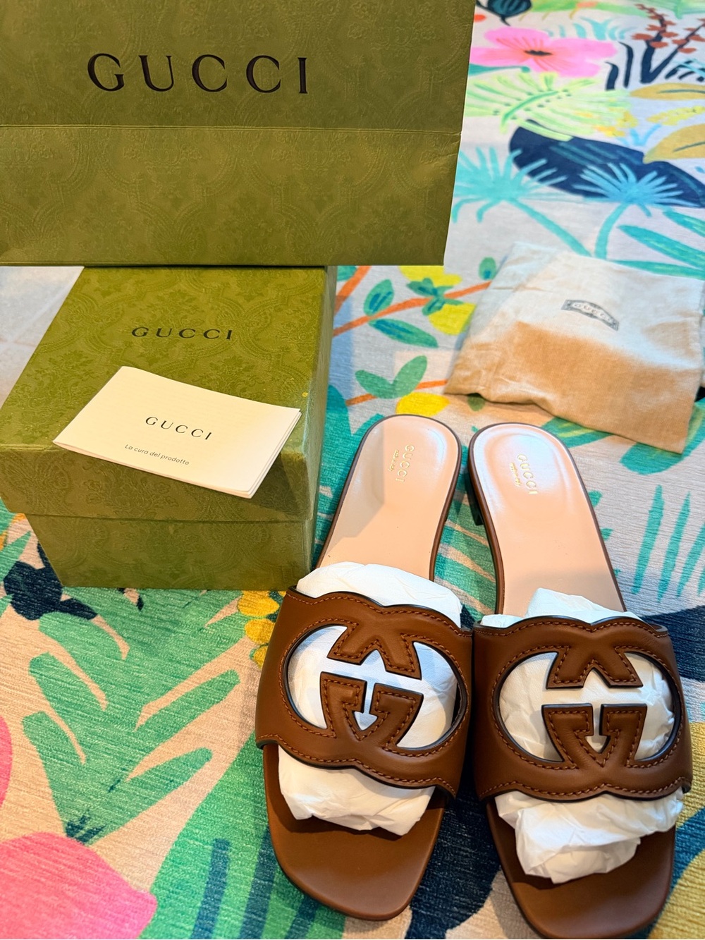 Gucci Brown Leather Sandals with Interlocking G